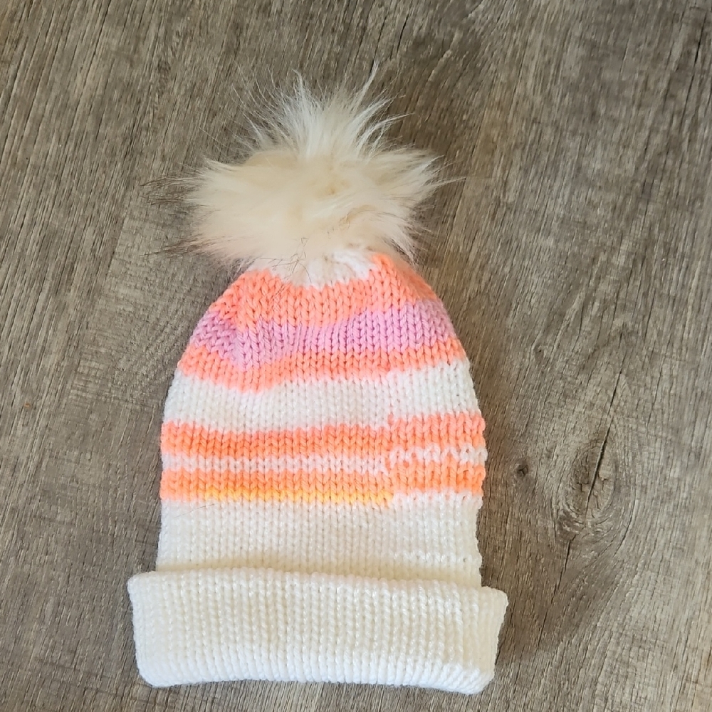 Cozy Knit Pom-Pom Beanie for Kids - Cream, Orange, Pink